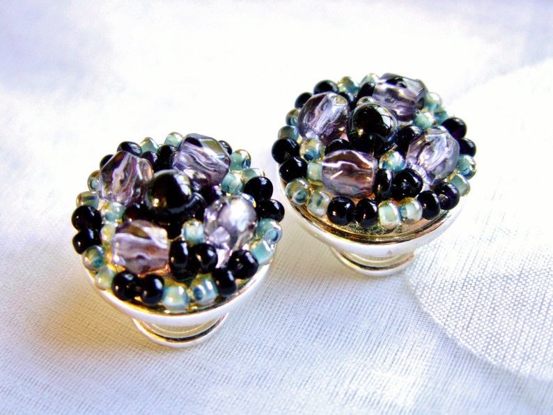 Petite Beaded Cluster Clip On Earrings Shades of Blue and Etsy