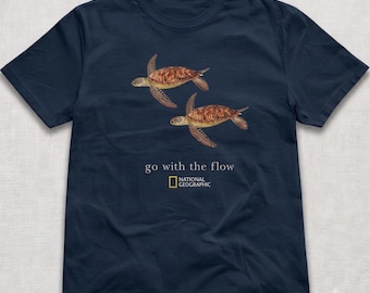 Vintage Sea Turtle Shirt, Go With The Flow National Geographic Tee, Ocean Life T-shirt, Tropical Beach Shirt