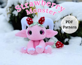 Crochet Strawberry Monster Pattern Stuffed Amigurumi / US PDF Pattern