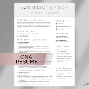 Paquete de plantillas de currículum para auxiliar de enfermería certificado (CNA) / Currículum de 1 y 2 páginas para auxiliar de enfermería certificado / Plantillas editables de Canva