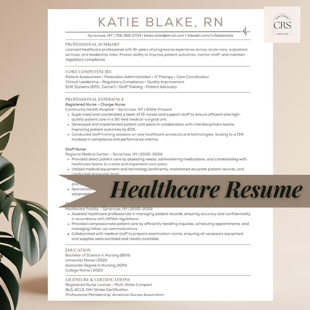 Healthcare Resume Template | ATS Friendly Resume | Medical Professional ...