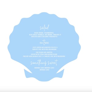 50 menus de mariage personnalisés en forme de coquillage