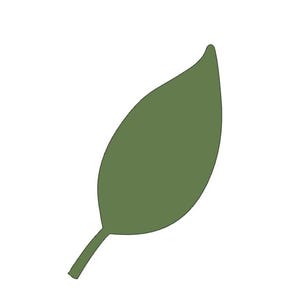 May include: A simple, stylized illustration of a green leaf against a white background. The leaf is a solid shade of green, with a smooth, rounded shape and a small stem. The design is clean and minimalist.