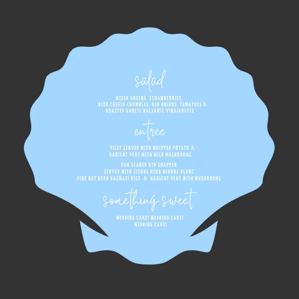 50 Custom Wedding Menu Sea Shell Shape