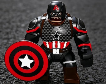 Marvel US Captain America Action Figure with Tactical Armor, Battle-Damaged Design, Red-Black Shield & Textured Chest Plate