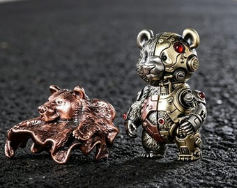 Friedliche Panda Steampunk Messinglegierung Figur mit Roten Juwel Augen, 360 Gravur & Gelenke, Schreibtisch Display oder Geschenk