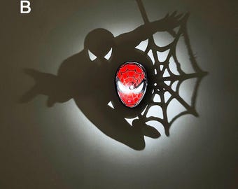 Spider-Man Shadow Lamp Mask Desktop Light, Metallic Red-Black-White Design with Mirror Eyes & Projection Effect