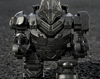 Rhinoceros Mech Warrior Action Figure Military Green & Matte Black with Metallic Finish ABS Detailing, Dual Barrel Weapon Sci-Fi Collectible