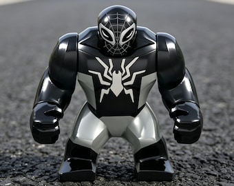 Venom-Themed Plastic Adult Figure, Black-White Glossy Coating with Spiderweb Print, ABS Material, Marvel Collectible