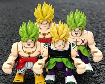 Dragon Ball Z Adult Collectible Minifigure Set: Super Saiyan Trio (Broly x2, Goku, Vegeta), ABS Plastic, Matte Finish, Detailed Armor & Hair