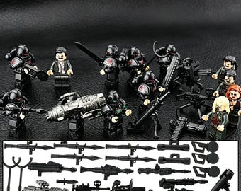 Conjunto de armas cyberpunk para minifigura, escena de laboratorio tóxico con tanque, guerrero táctico y detalles de humor negro, ABS, para coleccionistas (sin minifiguras).