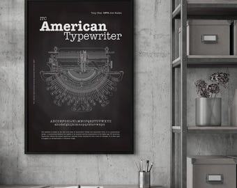Vintage Typewriter Poster - Patent Blueprint Illustration - Black - Typography Wall Art  - Digital Download