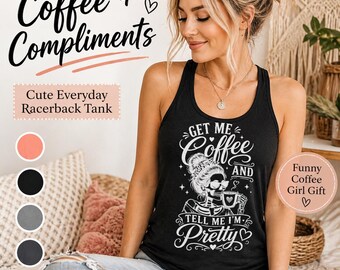 Funny Coffee Tank Top, Womens Racerback Graphic Tank, Coffee Mom Shirt, Caffeinated Mama Graphic Tee, Cute Skeleton Mom Tee, Gift for Her