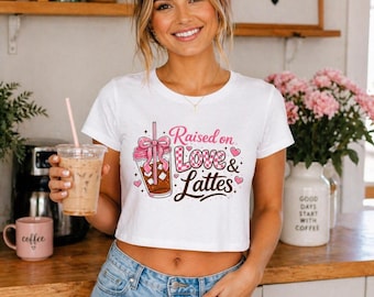 Raised On Love N Lattes | Womens Boxy Tee | Mama Shirt | Oversized Graphic Tee | Mothers Day Gift | Retro Mom | Present Parent | Cropped top