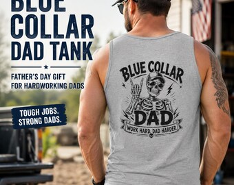Mens Blue Collar Dad Shirt, Funny Fathers Day Gift Tee for Construction Worker Dads