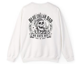 Skull with Beer Cans Crewneck Sweatshirt | Blue Collar Dad No Days Off