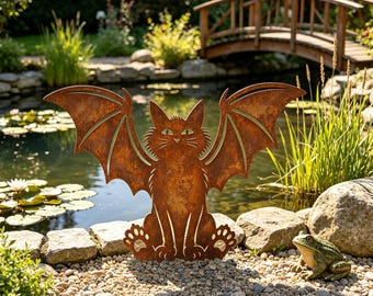 Gothic Bat‑Wing Black Cat Yard Stake, Halloween Outdoor Yard Decor, Spooky Season Lawn Decoration