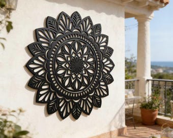 Gran mandala metálico para pared, decoración para sala de yoga zen, escultura de pared minimalista moderna.