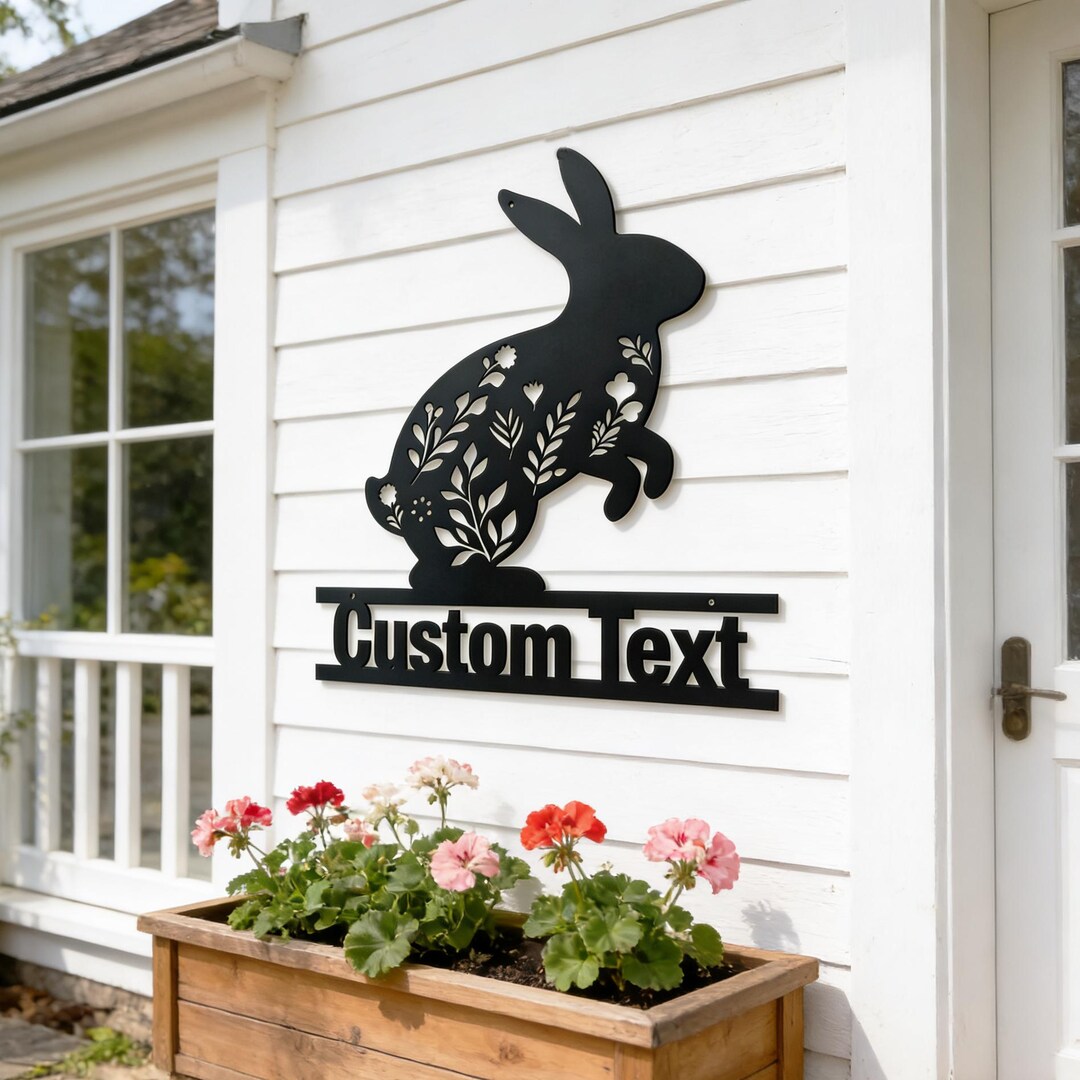 Custom Floral Rabbit Metal Wall Art, Personalized Bunny Name Sign, Gift ...