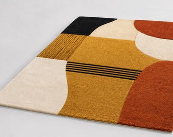 Handgetufteter Wollteppich, moderner abstrakter geometrischer Teppich