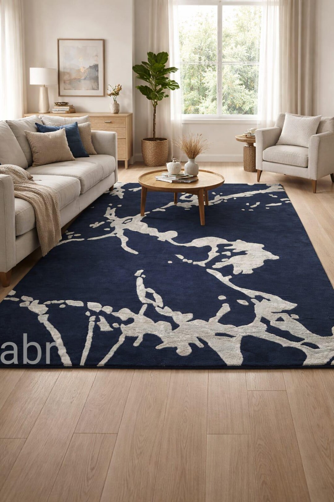 Hand Tufted New Zealand Wool Rug – Modern Abstract Blue Living Area ...