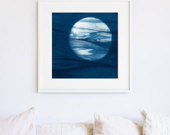 Moon, Fine art print, Natural Indigo, Textile, Hand Dyed, Shibori, Tie Dye, Peaceful, Relaxation, Abstract, Minimalist, Modern