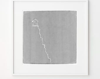 Cliff House, Fine Art Print, Abstract, Minimalist, Modern, Neutral Home Decor, Contemporary Gray Canvas