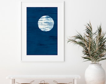 Moonrise Textile Print, Hand Dyed, Natural Indigo, Shibori, Tie Dye, Peaceful, Relaxation, Abstract, Minimalist, Made with Love
