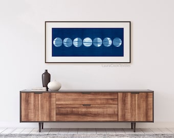 Phases of the Moon, Fine Art Print, Natural Indigo, Textile, Shibori, Hand Dyed, Tie Dye, Peaceful, Relaxation, Abstract, Minimalist, Modern