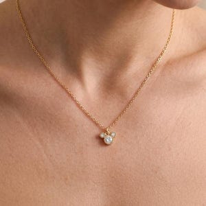 Dainty 18K gold plated crystal mouse pendant necklace, minimalist three-stone jewelry on a delicate 16 inch chain.