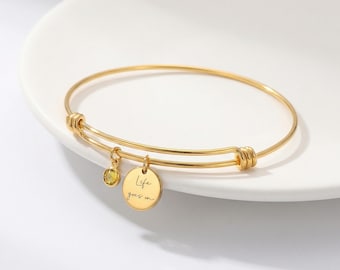 Personalized Name Disc & Birthstone Bracelet, Custom 925 Silver Minimalist Charm Jewelry, Meaningful Mother's Day Gift for Mom , Grandma