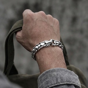 Sterling Silver Dragon Scale Chain Link Bracelet, Gothic Wildlife Jewelry