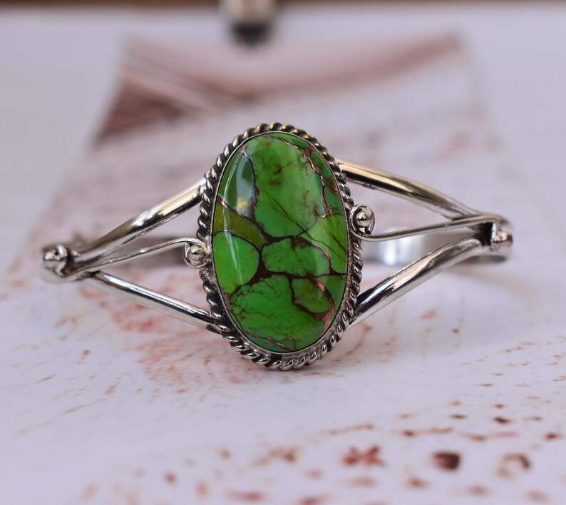 Bracelet jonc cuivre vert turquoise en argent sterling, manchette ...