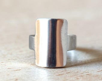 Sterling Silver Wide Shield Ring, Geometric Statement Jewelry