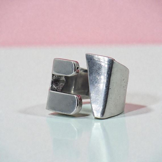 Brutalist Sterling Silver Wide Band Ring, Abstract Statement Jewelry