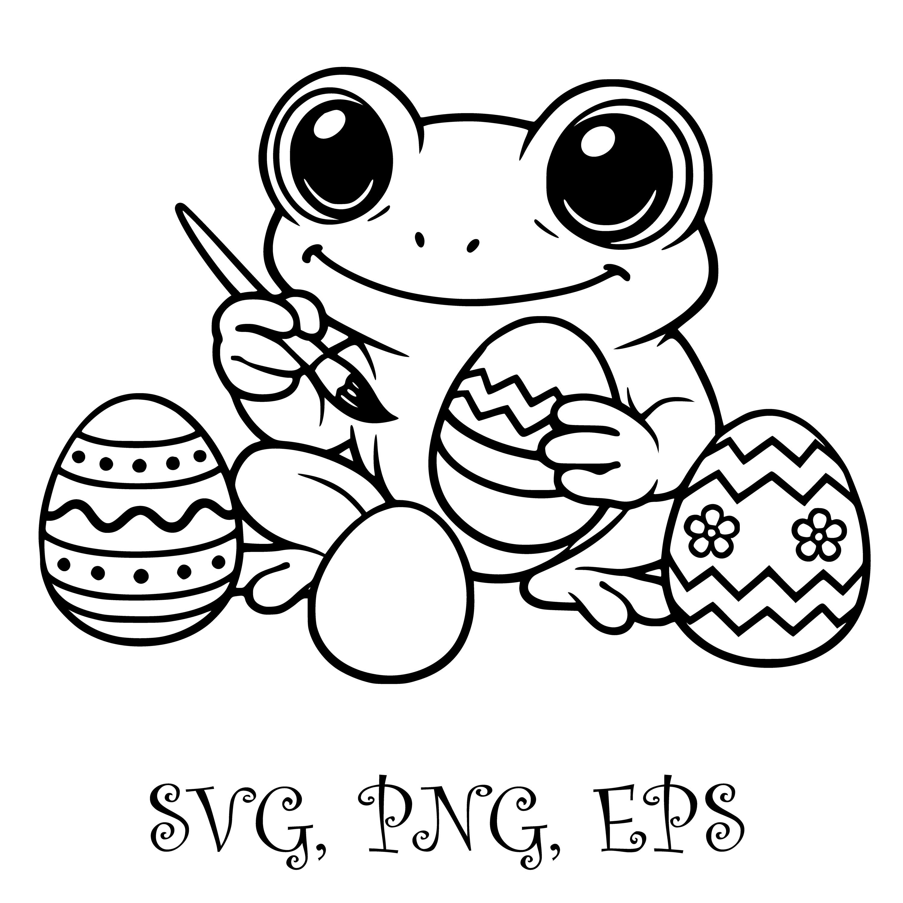 Easter Frog SVG – Cute Frog Painting Eggs Clipart – Kawaii Easter Line ...