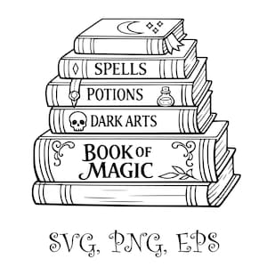 Libros de Brujería SVG – Hechizos, Pociones, Libros de Magia Clipart – Arte Lineal de Brujería para Cricut, Pegatinas e Impresión bajo Demanda