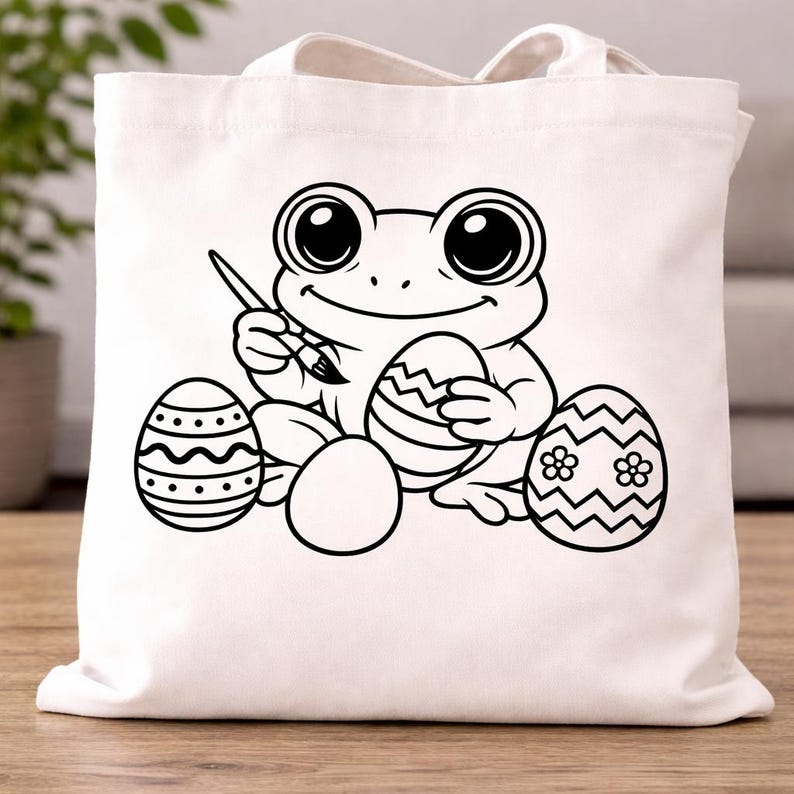 Easter Frog SVG – Cute Frog Painting Eggs Clipart – Kawaii Easter Line ...