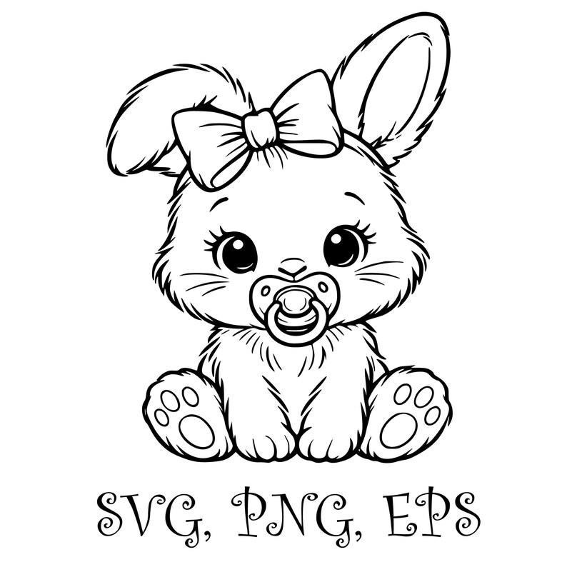 Baby Bunny SVG – Cute Bunny Clipart – Kawaii Baby Rabbit Line Art for ...