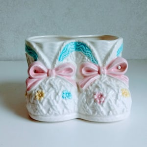 Vintage Baby Booties Planter Figurine / Vintage Nursery Decor / Baby Gift / shoes /  Pink / blue / yellow / child&#39;s room / baby shower ARDCO
