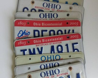 8 license plates lot / Ohio / found objects / Altered Art / supplies / Assemblage / Repurposed / upcycle / craft