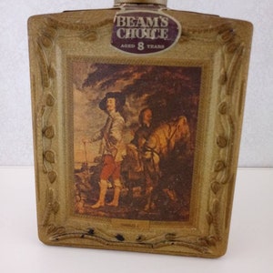 Vintage Beam&#39;s choice collectible bottle / Van Dyck / Charles I / gold / mixed media supplies / altered art supply / assemblage /