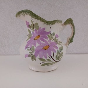 Vintage Ceramic Cash family floral pitcher / Kitchen decor / figures / container / flower / vase / green / patio / bathroom / purple