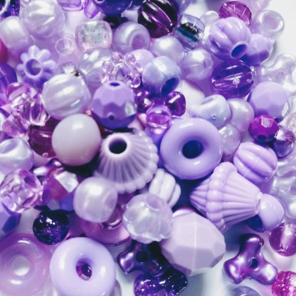 100+ Mixed Purple acrylic Bead mix / Jewelry Supply Lot / loose bead / craft / mixed media / altered art / destash / craft supplies