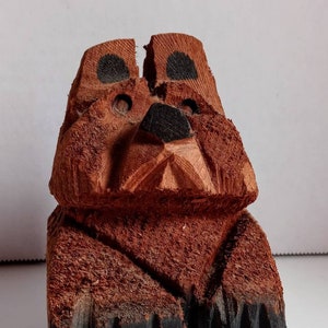 Vintage Coconut carved Bear/ Primitive / Carved / Sitting / Folk Art / Brown / Rustic / vignette decor / handcarved / animal figurine