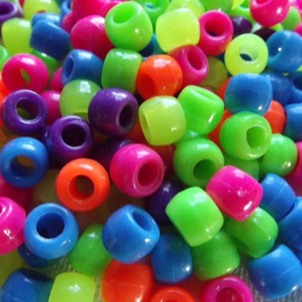 100 Neon mixed color acrylic Pony Bead / 9mm / Jewelry Supply Lot / loose bead / craft / opaque / altered art / destash / craft supplies