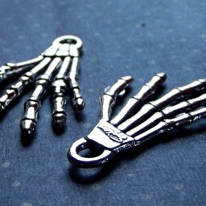 Silver tone Pair of Skeleton Hand Charms / Bone / Jewelry Supplies / halloween / mixed media / altered art / assemblage / DIY / craft
