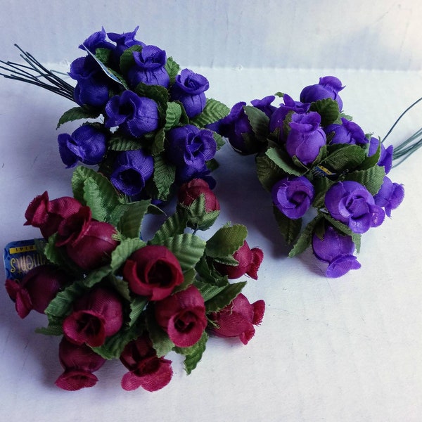 3pc. Lot de cueillette florale de fleurs / Violet / Roses de Bourgogne / vert / fournitures d’artisanat / tiges / filaires / arrangement / cueillir des roses cloche