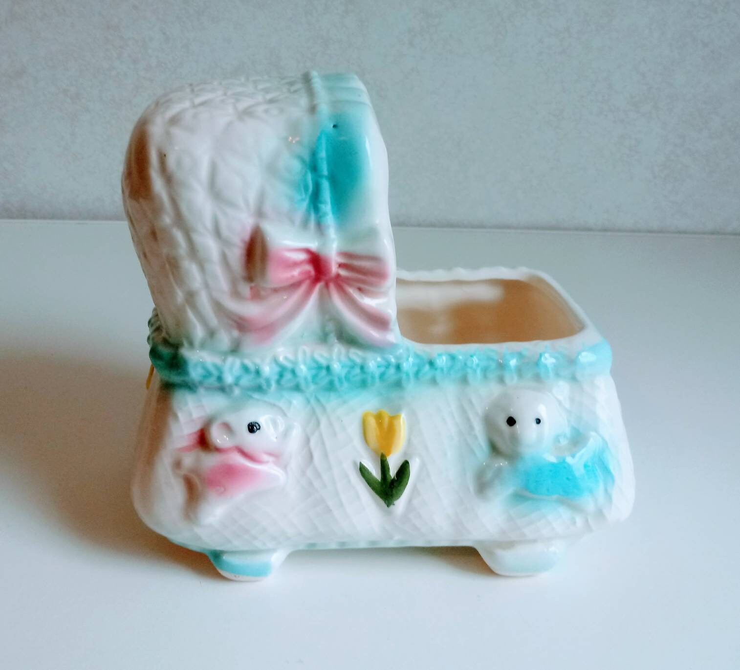 Vintage Baby Cradle Planter Figurine / Vintage Nursery Decor / Etsy