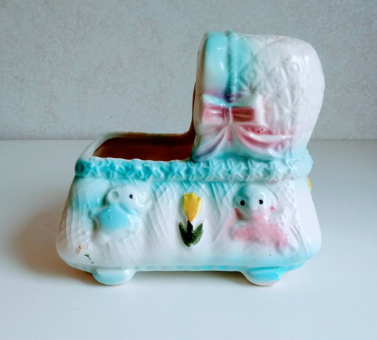 Vintage Baby Cradle Planter Figurine / Vintage Nursery Decor / Etsy